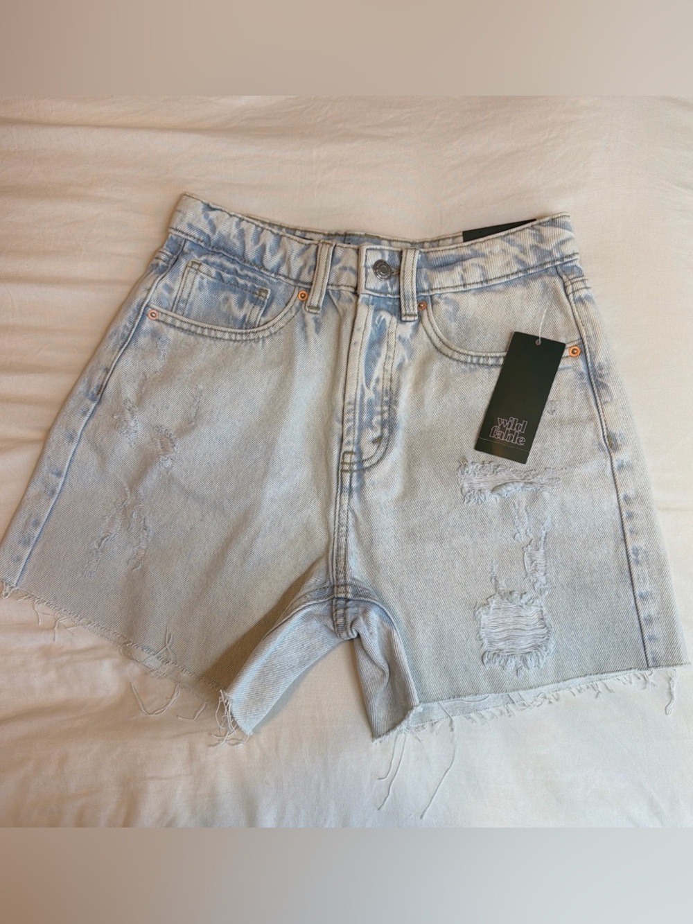 wild fable Light Blue Distressed High-Waist Jean Shorts